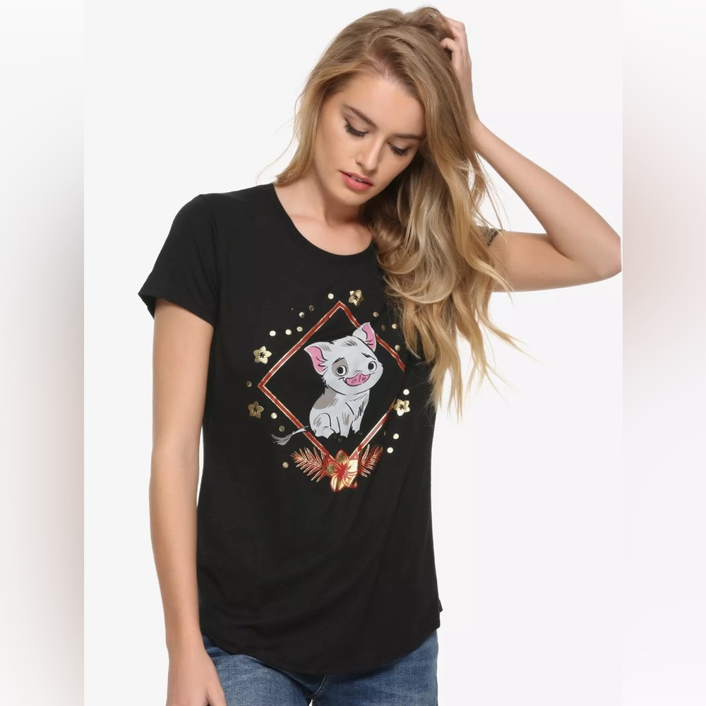 Disney Moana Pua Black & Gold Year of the Pig T-Shirt! 100% Cotton Black Tee NWT
